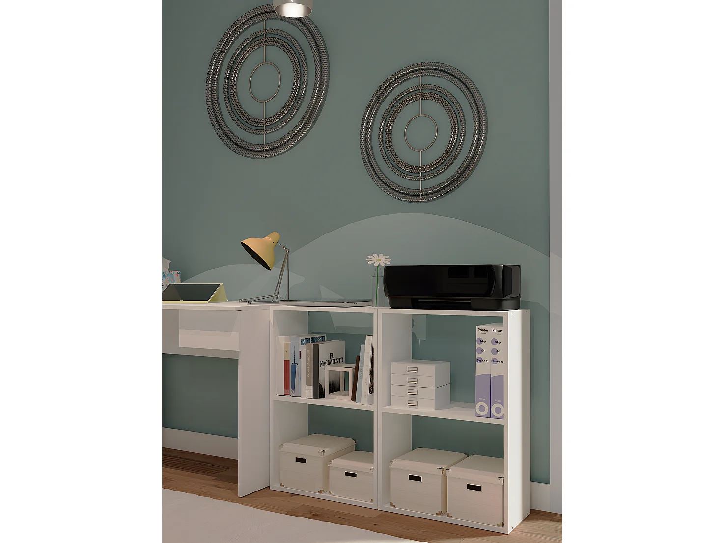 Etagère de bureau avec 2 niveaux couleur blanc - Longueur 50 x Hauteur 75 x Profondeur 24.5 cm