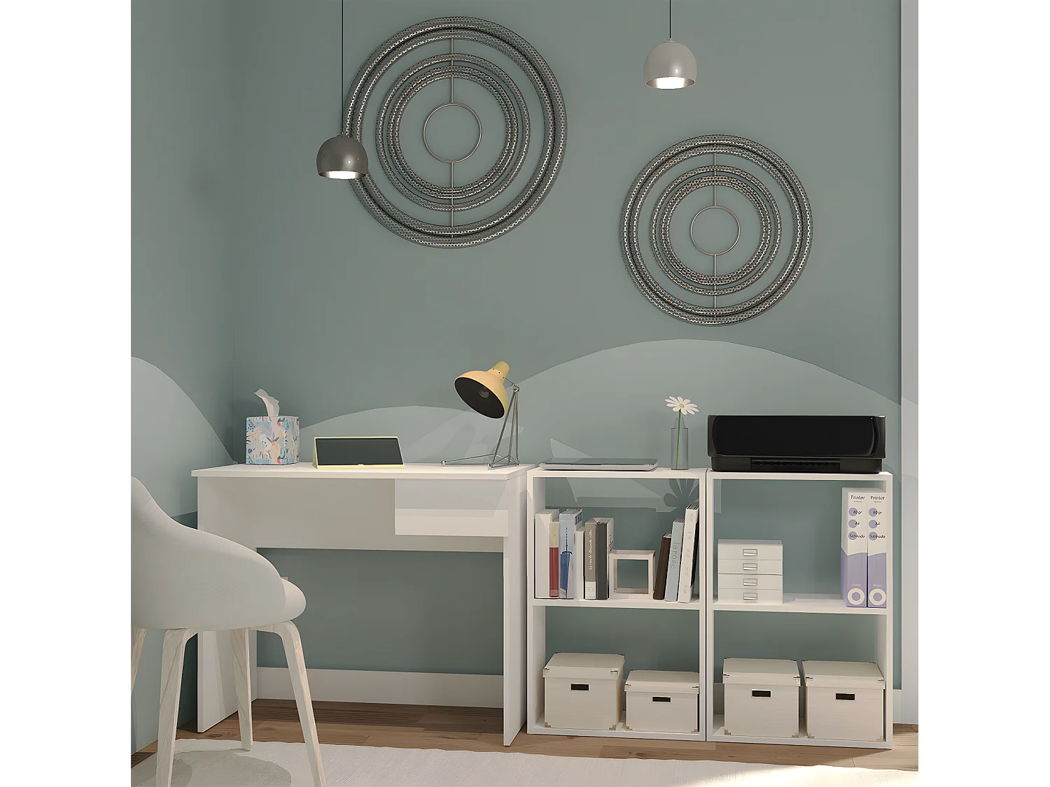 Etagère de bureau avec 2 niveaux couleur blanc - Longueur 50 x Hauteur 75 x Profondeur 24.5 cm