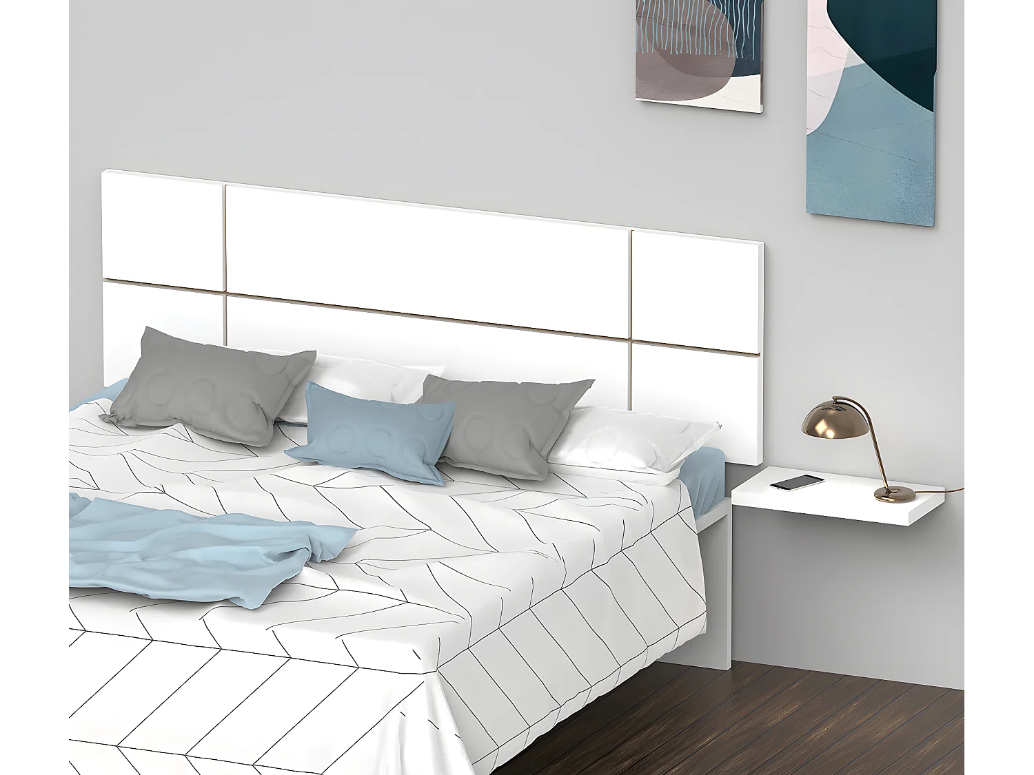 Tête de lit adulte couleur Blanc et Cambrian - Longueur 160 x Hauteur 50 x Profondeur 3.2 cm