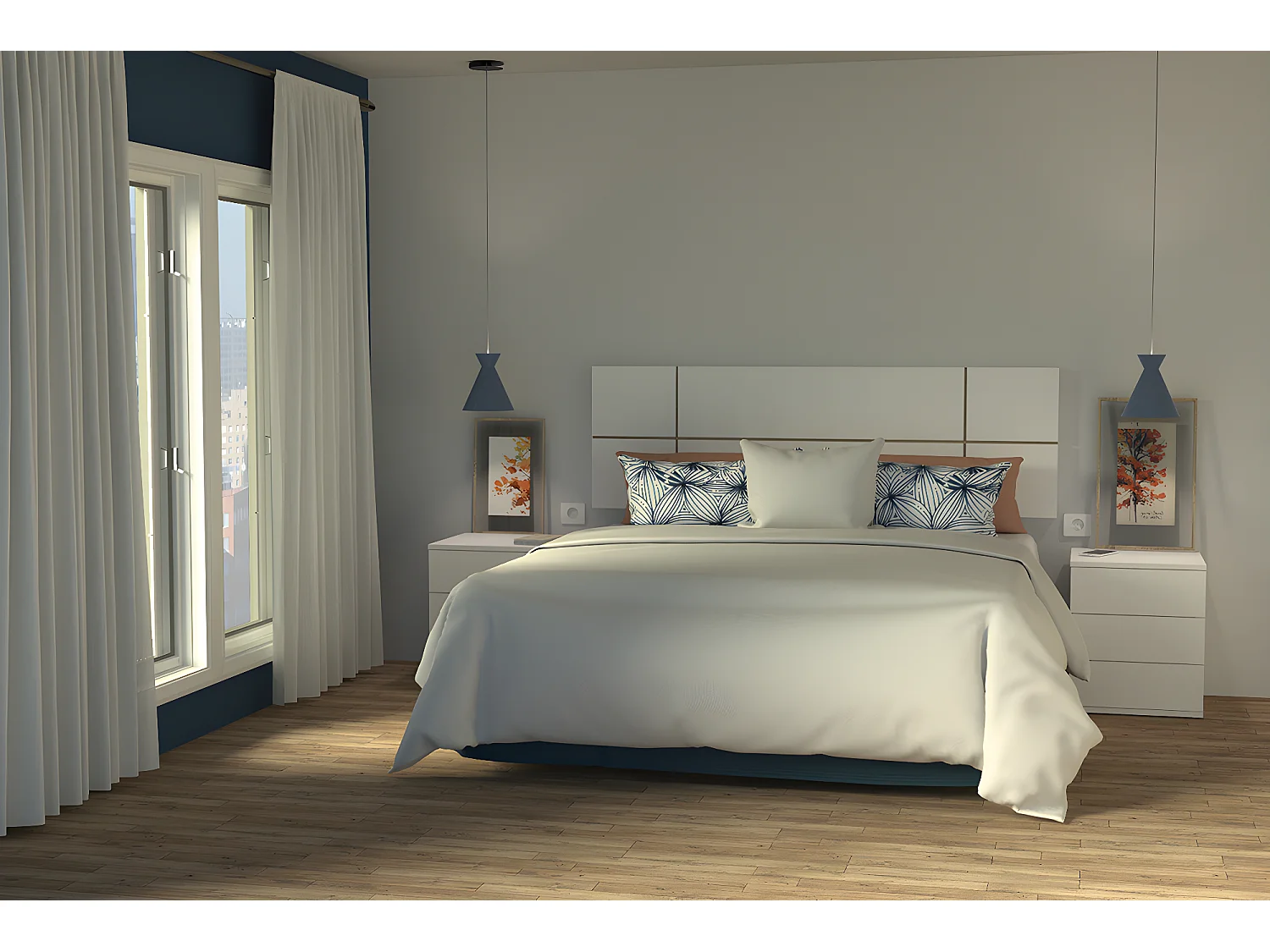 Tête de lit adulte couleur Blanc et Cambrian - Longueur 160 x Hauteur 50 x Profondeur 3.2 cm