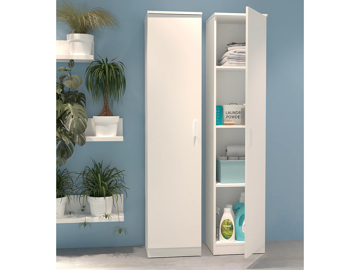 Armoire, meuble de rangement 3 étagères couleur blanc - Longueur 40 x Hauteur 180 x Profondeur 35 cm