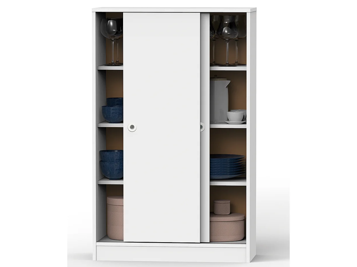 Armoire avec 2 portes coulissantes couleur blanc - Longueur 74 x Hauteur 120 x Profondeur 33 cm
