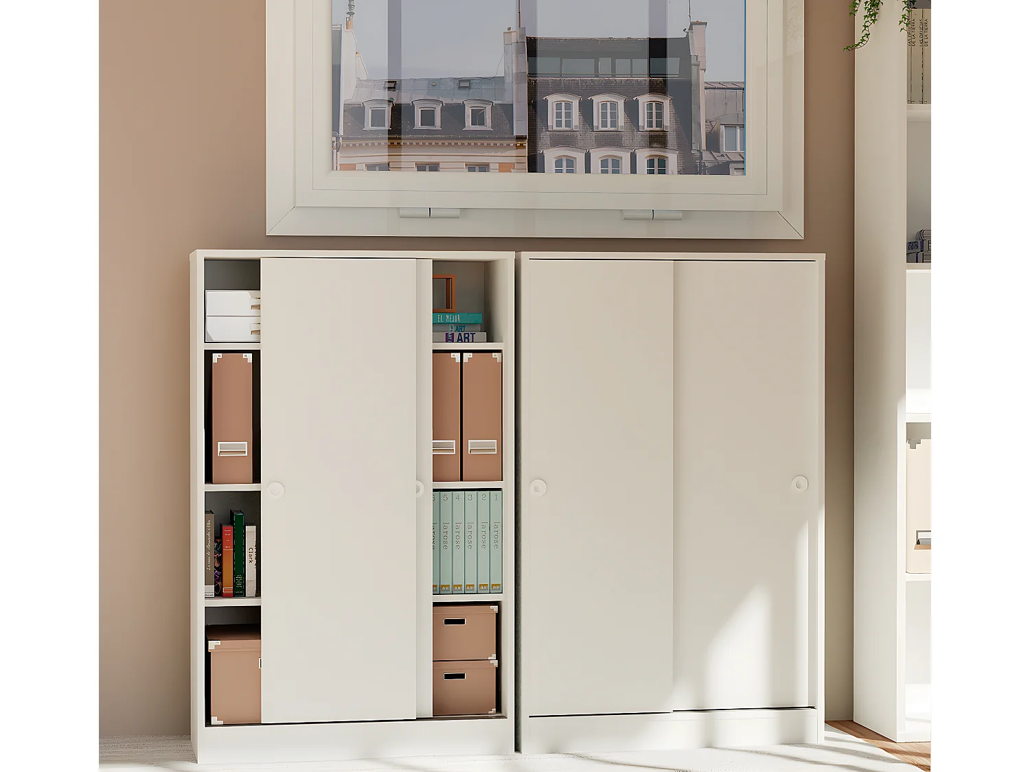 Armoire avec 2 portes coulissantes couleur blanc - Longueur 74 x Hauteur 120 x Profondeur 33 cm