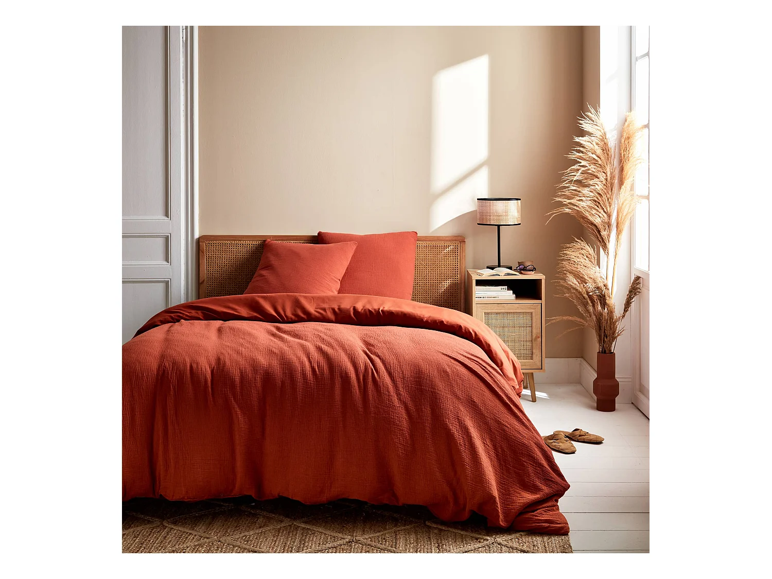 Parure de lit gaze de coton / coton. 2 places. 1 housse de couette avec 2 taies d'oreiller 240 x 220 cm