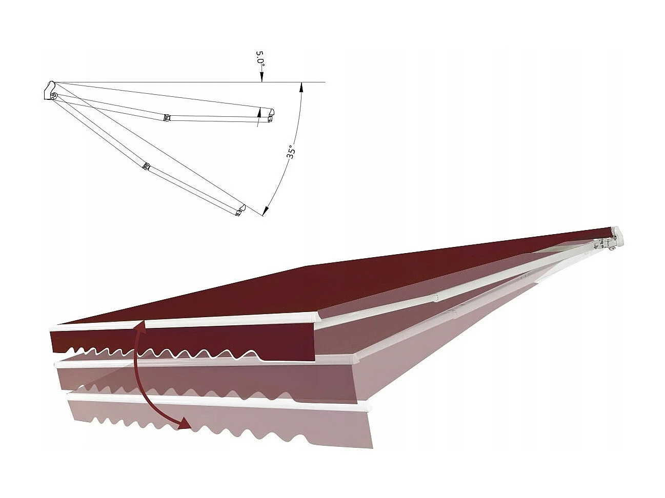 Tenda da sole retrattile 3 x 2,5m, Tenda in alluminio con manovella e poliestere impermeabile, Vino
