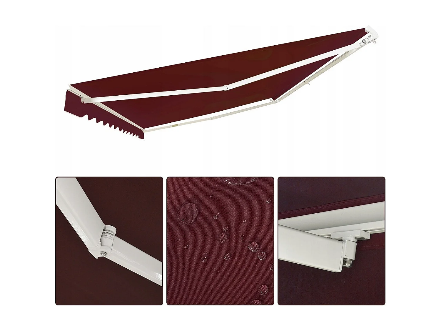 Tenda da sole retrattile 3 x 2,5m, Tenda in alluminio con manovella e poliestere impermeabile, Vino