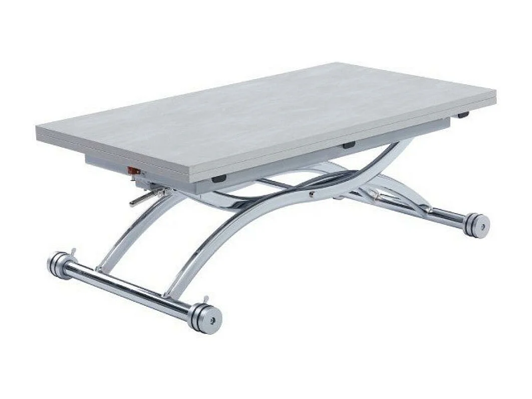 Table relevable extensible HIRONDELLE compacte laquée gris béton pied chromé argenté