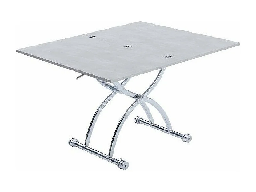 Table relevable extensible HIRONDELLE compacte laquée gris béton pied chromé argenté