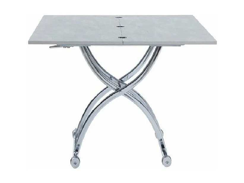 Table relevable extensible HIRONDELLE compacte laquée gris béton pied chromé argenté