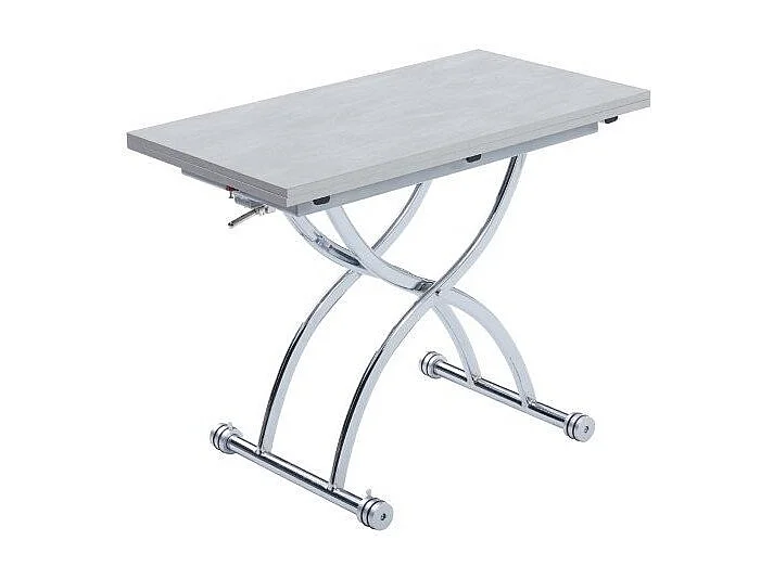 Table relevable extensible HIRONDELLE compacte laquée gris béton pied chromé argenté