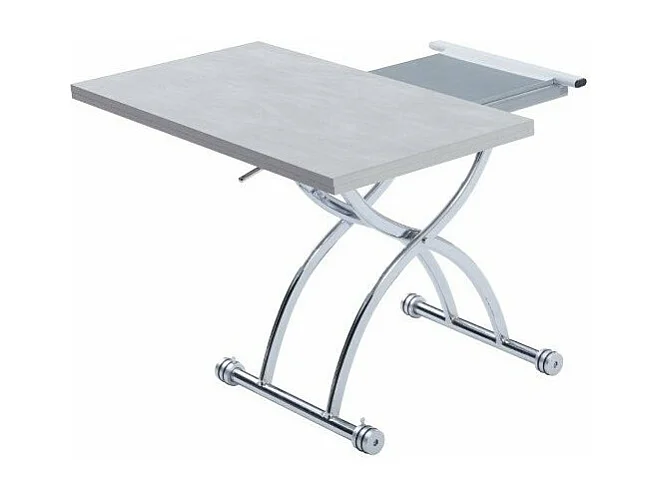 Table relevable extensible HIRONDELLE compacte laquée gris béton pied chromé argenté