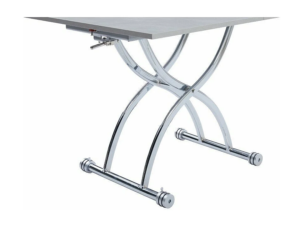 Table relevable extensible HIRONDELLE compacte laquée gris béton pied chromé argenté
