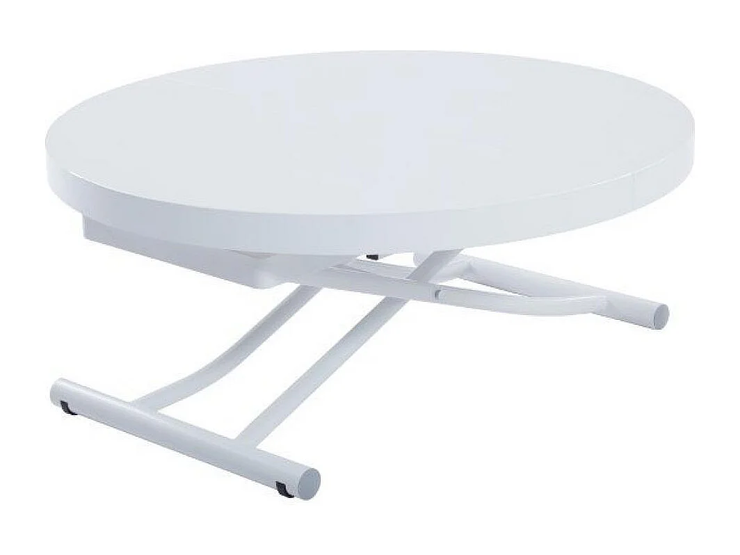 Table basse ronde relevable et extensible SATURNA laqué blanc brillant