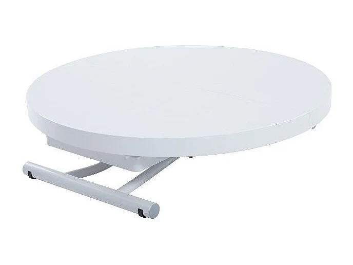 Table basse ronde relevable et extensible SATURNA laqué blanc brillant