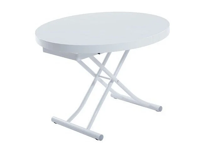 Table basse ronde relevable et extensible SATURNA laqué blanc brillant