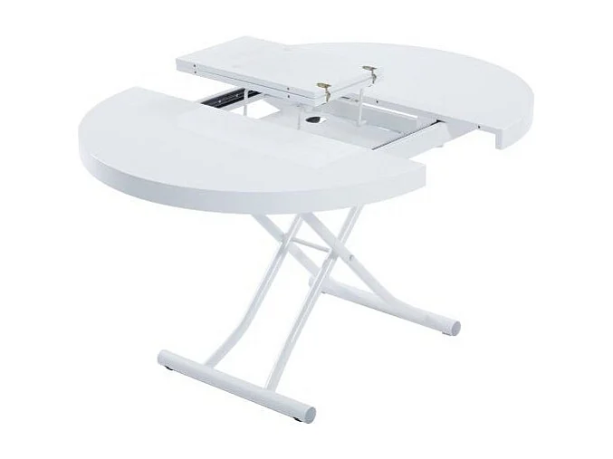 Table basse ronde relevable et extensible SATURNA laqué blanc brillant