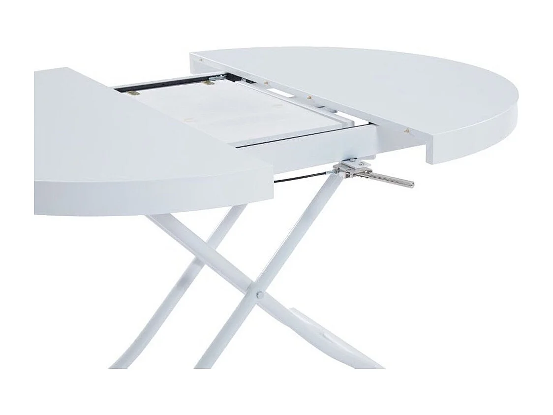 Table basse ronde relevable et extensible SATURNA laqué blanc brillant