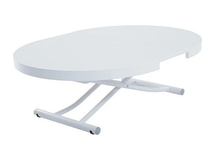 Table basse ronde relevable et extensible SATURNA laqué blanc brillant