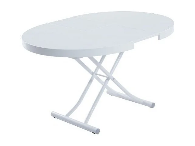 Table basse ronde relevable et extensible SATURNA laqué blanc brillant
