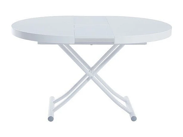 Table basse ronde relevable et extensible SATURNA laqué blanc brillant