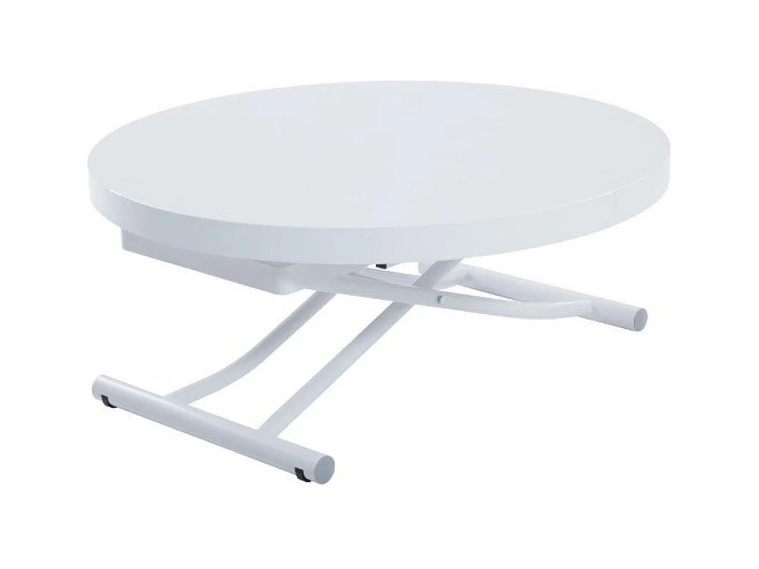 Table basse ronde relevable et extensible SATURNA laqué blanc brillant