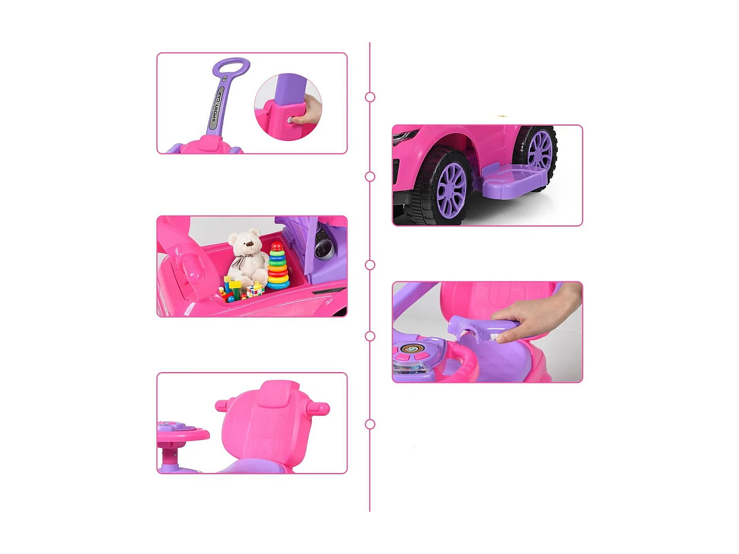 3-in-1-Kinderauto Schiebeauto mit Hupe Musik Licht 89 x 43 x 84 cm Rosa