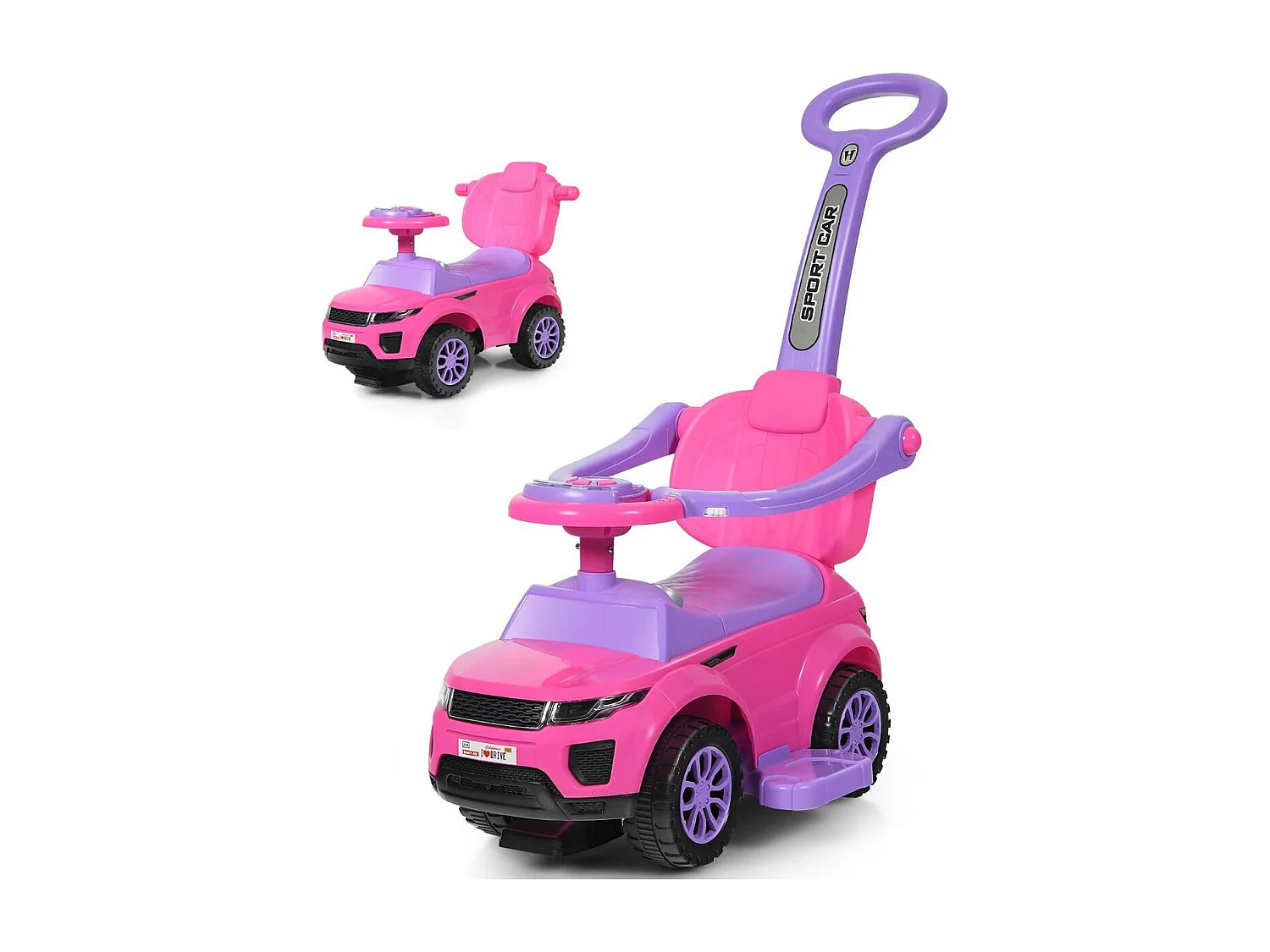 3-in-1-Kinderauto Schiebeauto mit Hupe Musik Licht 89 x 43 x 84 cm Rosa
