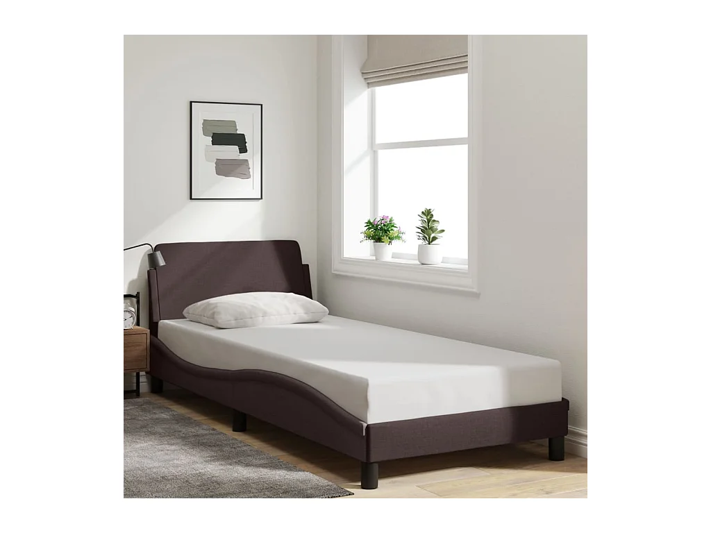 Cadre de lit sans matelas marron foncé 90x190 cm tissu