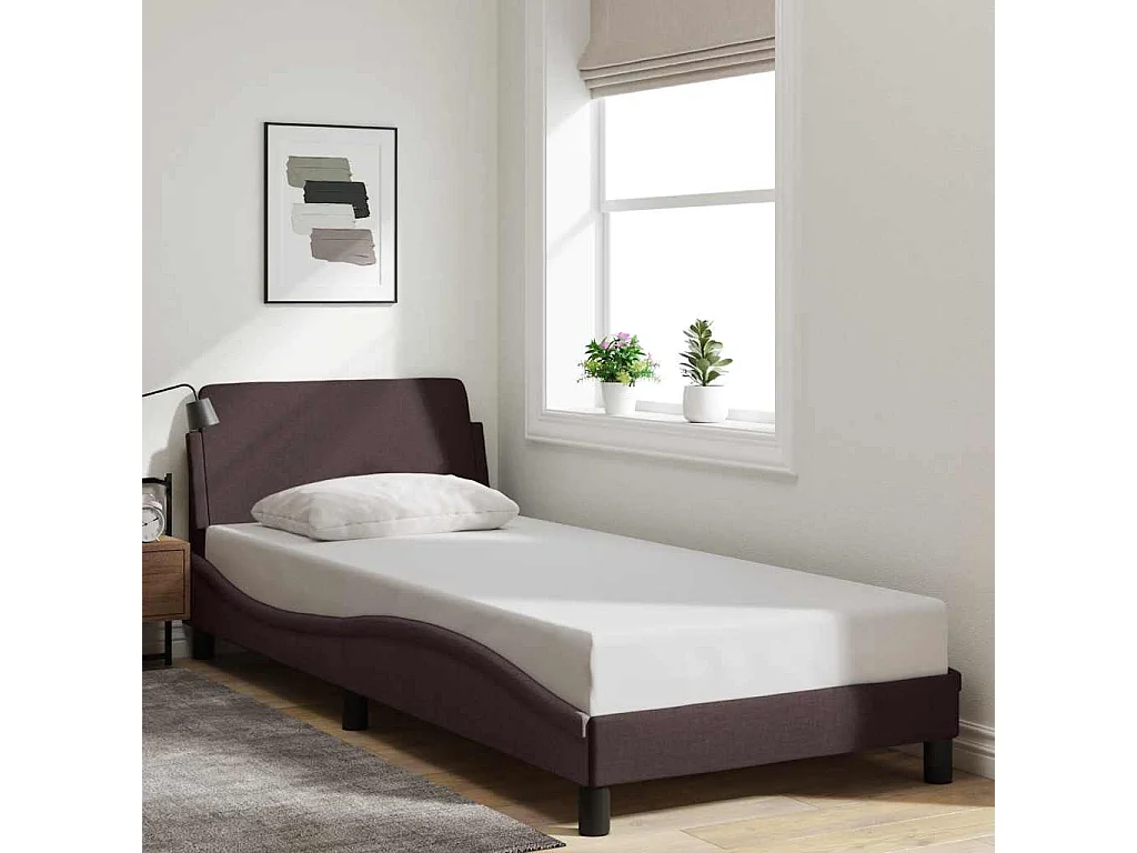 Cadre de lit Dover marron foncé 90x190 cm tissu