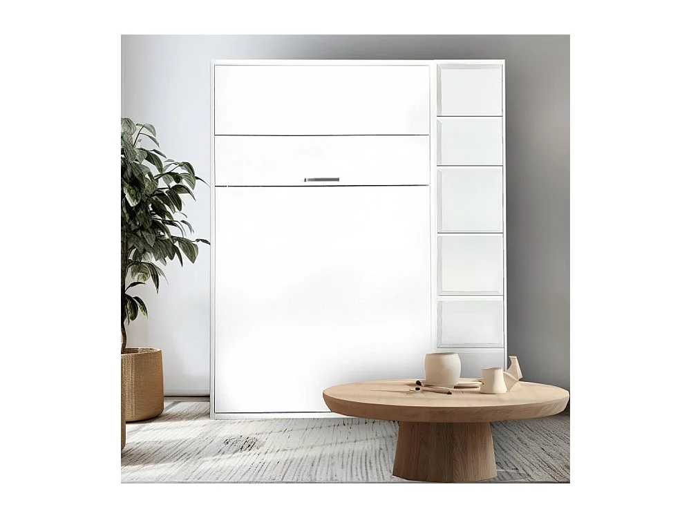Ensemble lit escamotable bibliothèque ARLITEC TEDDY  140*200 cm  blanc mat alpin