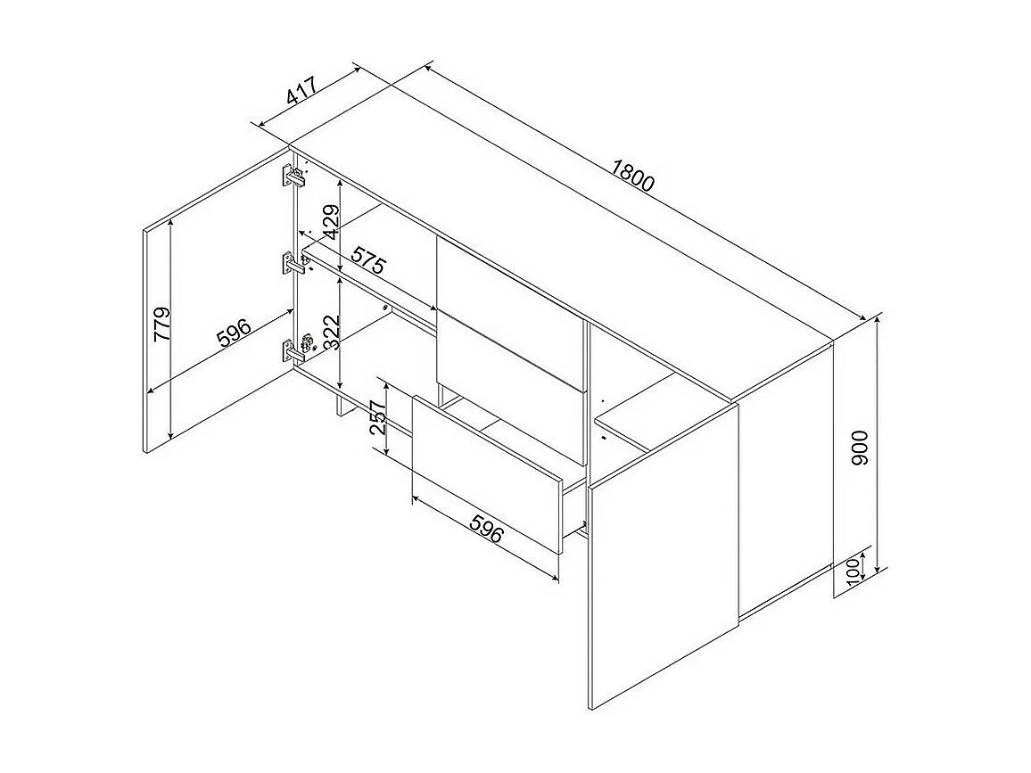 Buffet beige mat 2 portes 3 tiroirs 180 cm Jude