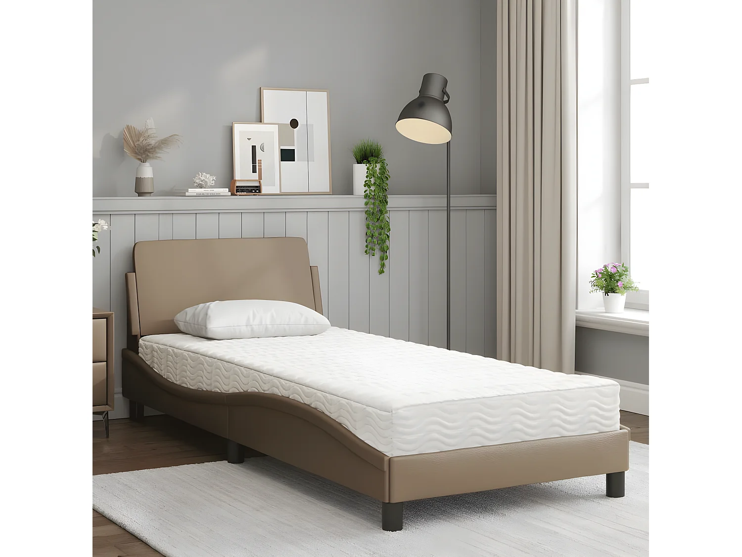 Lit avec matelas cappuccino 80x200 similicuir
