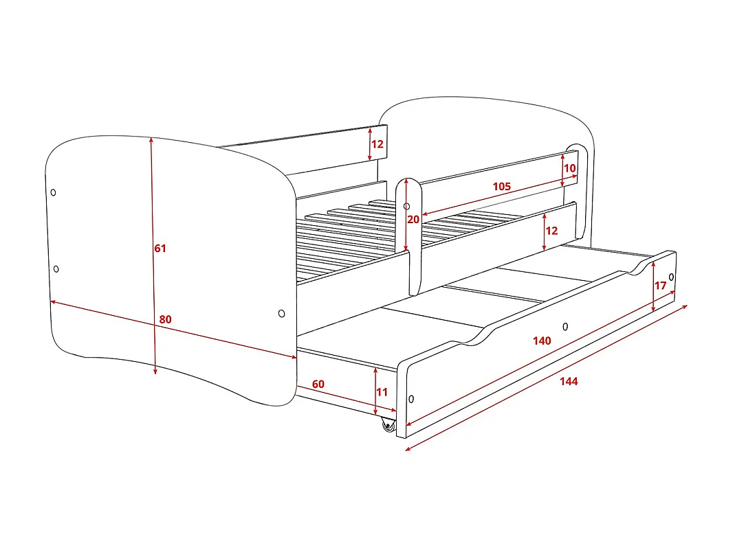 Cama infantil Elefantito rosa con somieres y barrera de seguridad extraíble Drimy-Colchones de espuma-Ropa de cama 80x160 cm