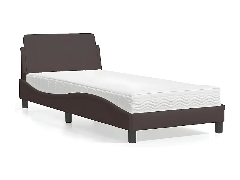 Lit avec matelas marron foncé 90x200 tissu