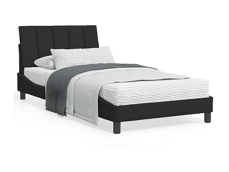 Lit avec matelas noir 100x200 velours