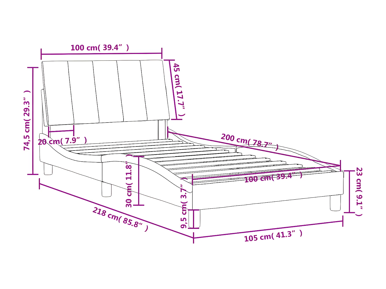 Lit avec matelas noir 100x200 velours