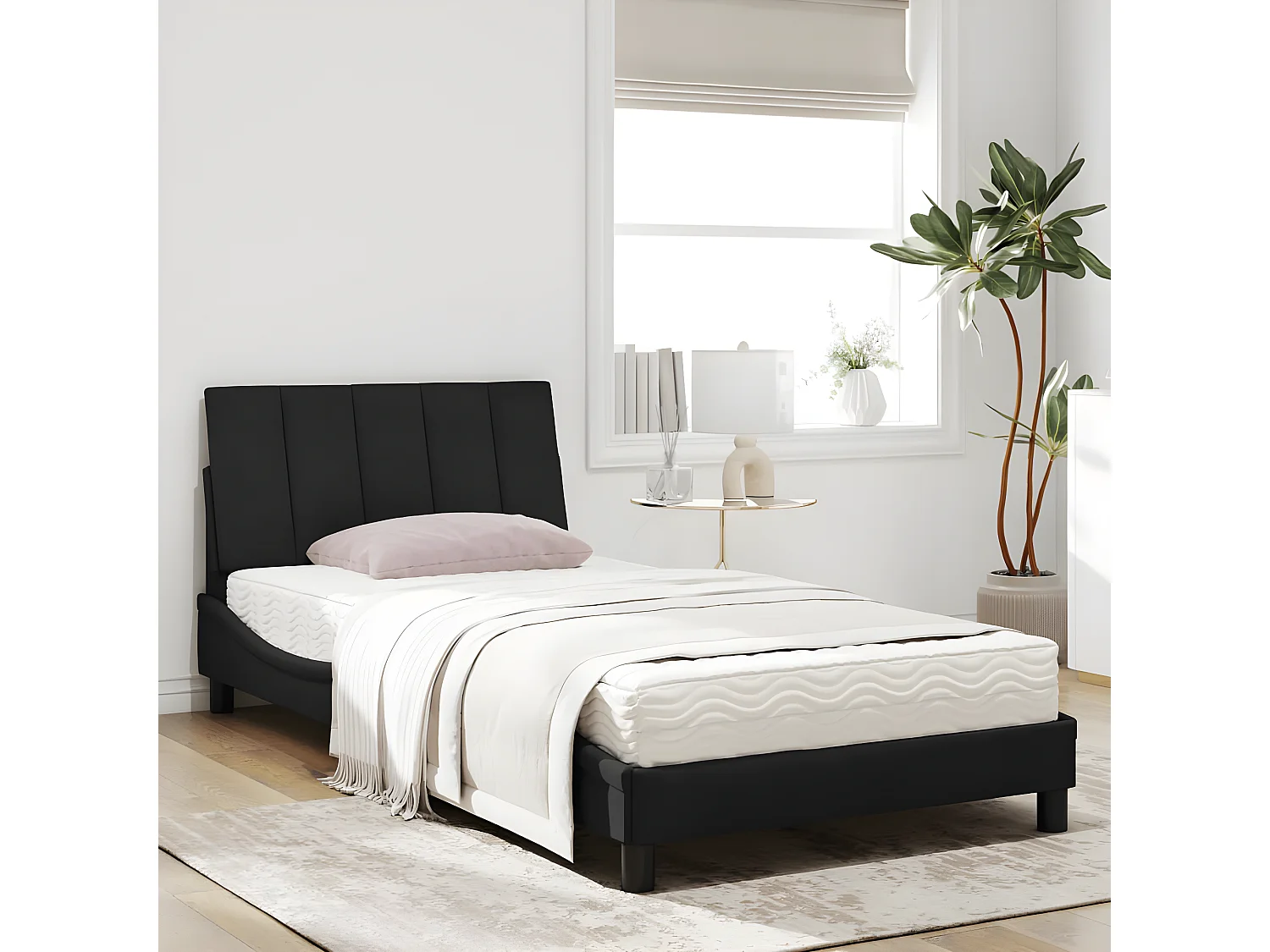 Lit avec matelas noir 100x200 velours