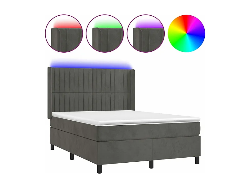 Sommier à lattes de lit matelas et LED Gris foncé 140x190