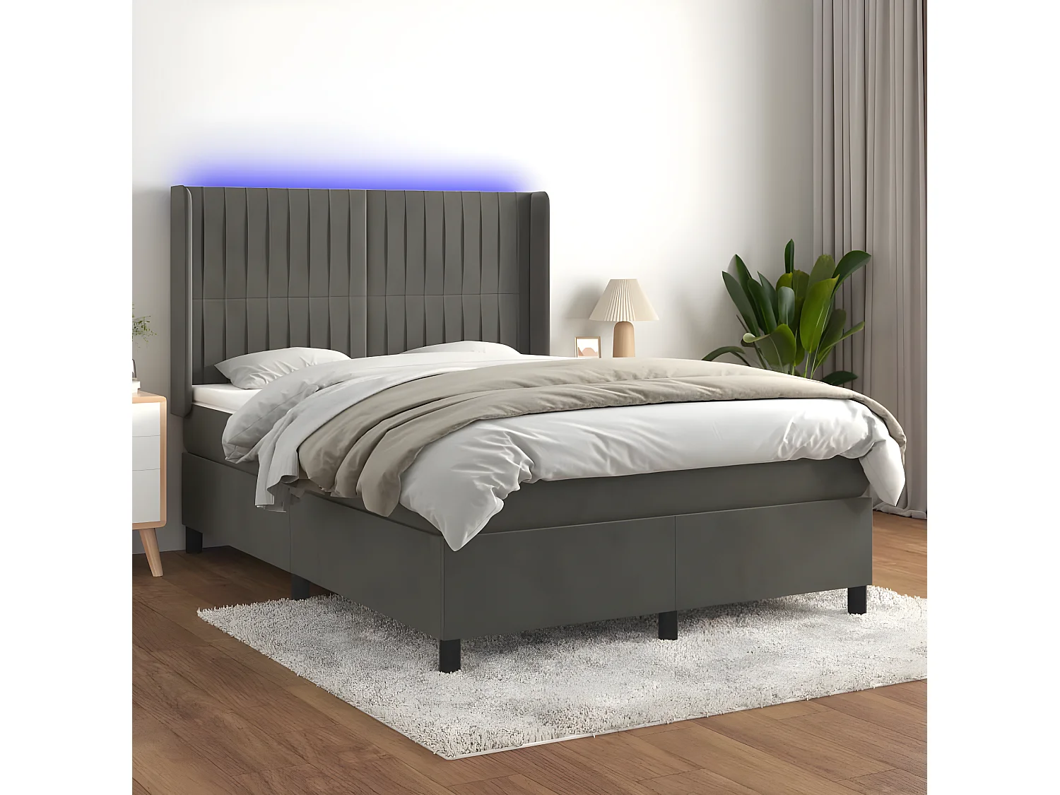 Sommier à lattes de lit matelas et LED Gris foncé 140x190