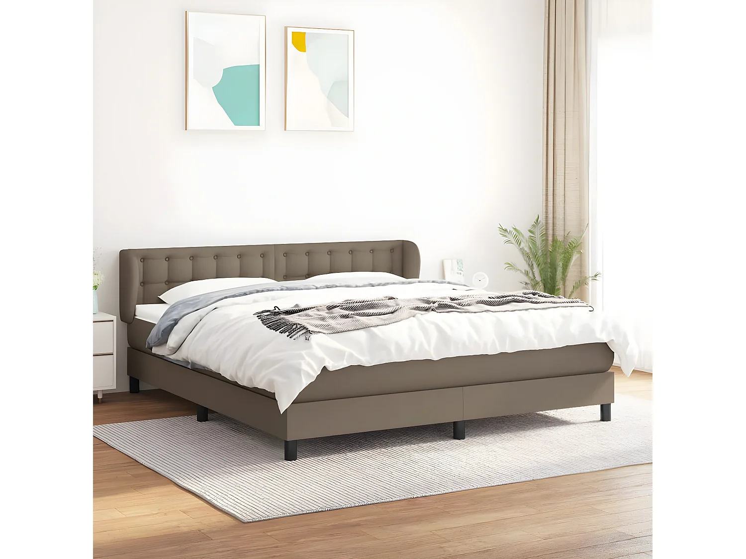 Sommier à lattes de lit avec matelas Taupe 180x200 Tissu