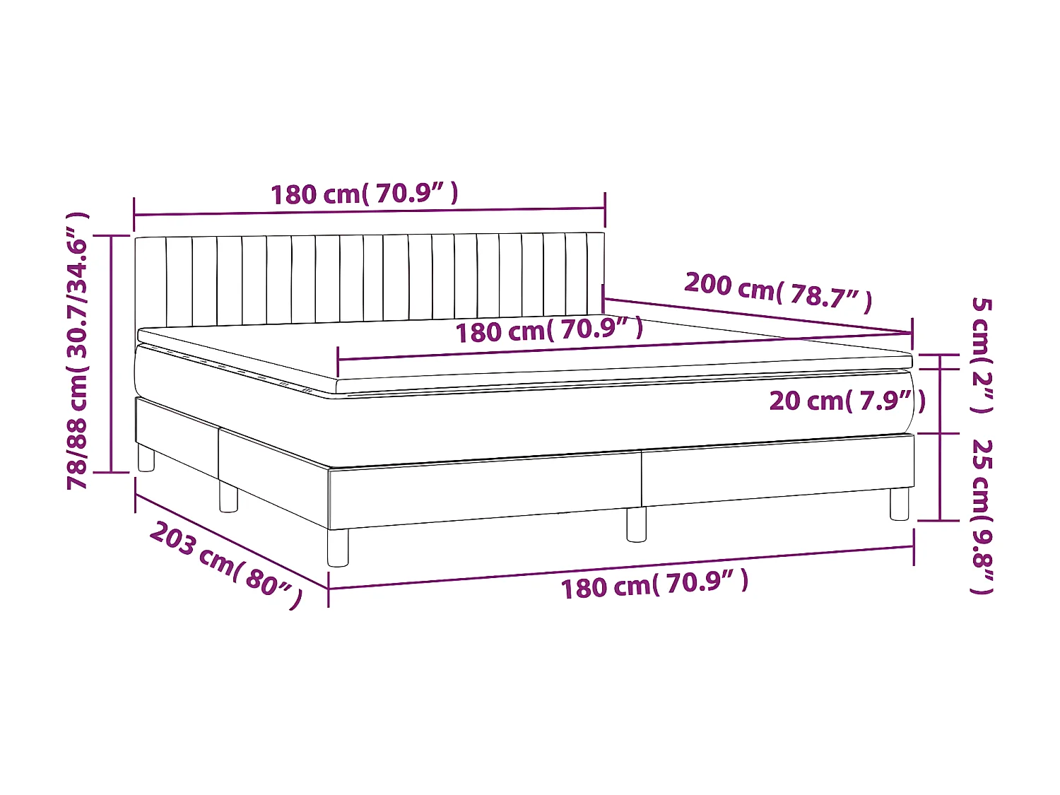Sommier à lattes de lit avec matelas Crème 180x200 Tissu
