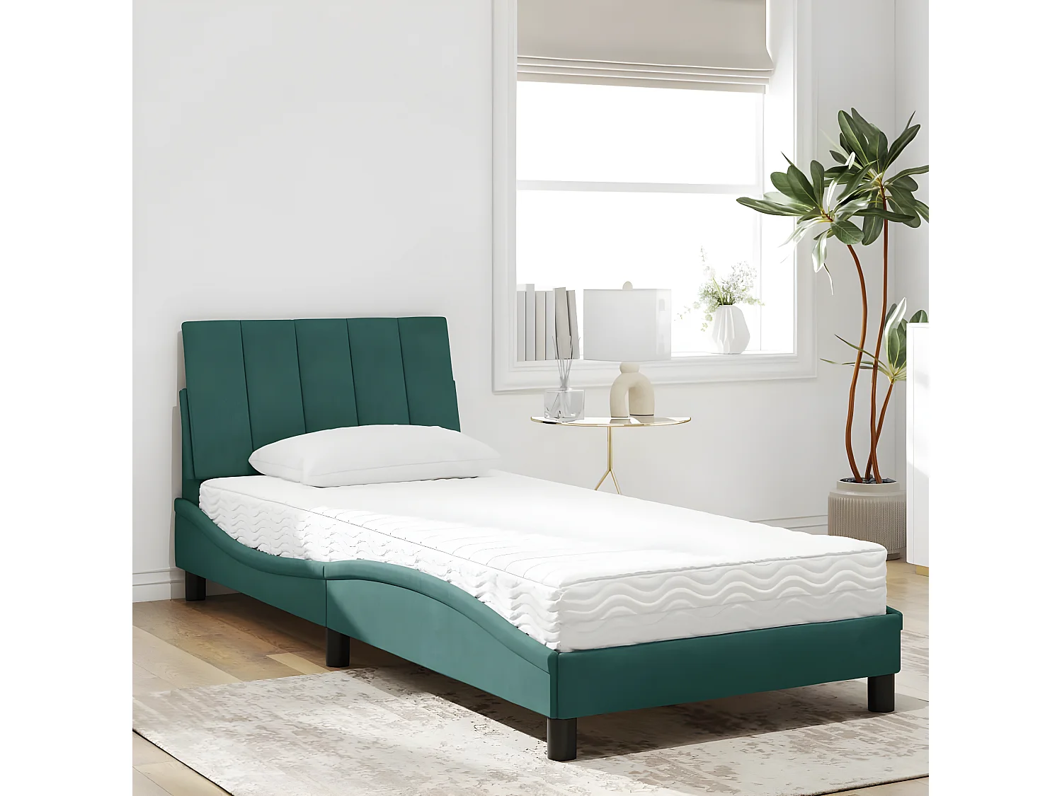 Lit avec matelas vert foncé 80x200 velours