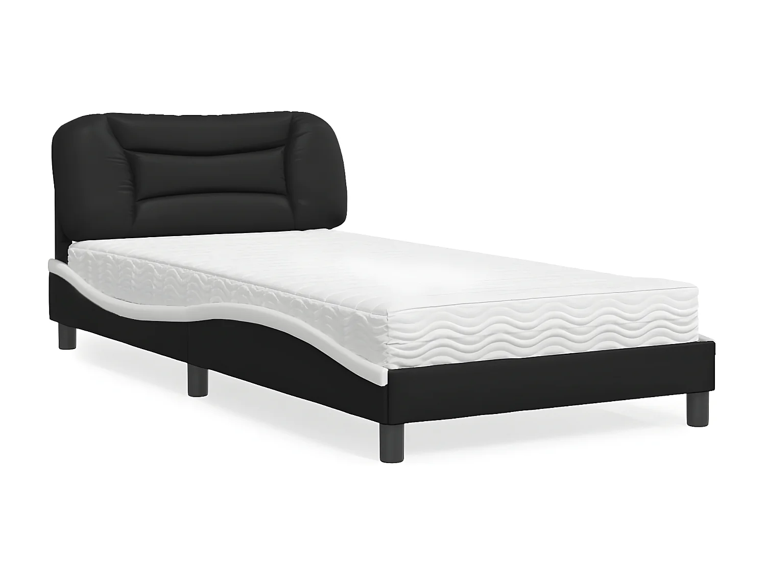 Lit avec matelas noir et blanc 100x200 similicuir