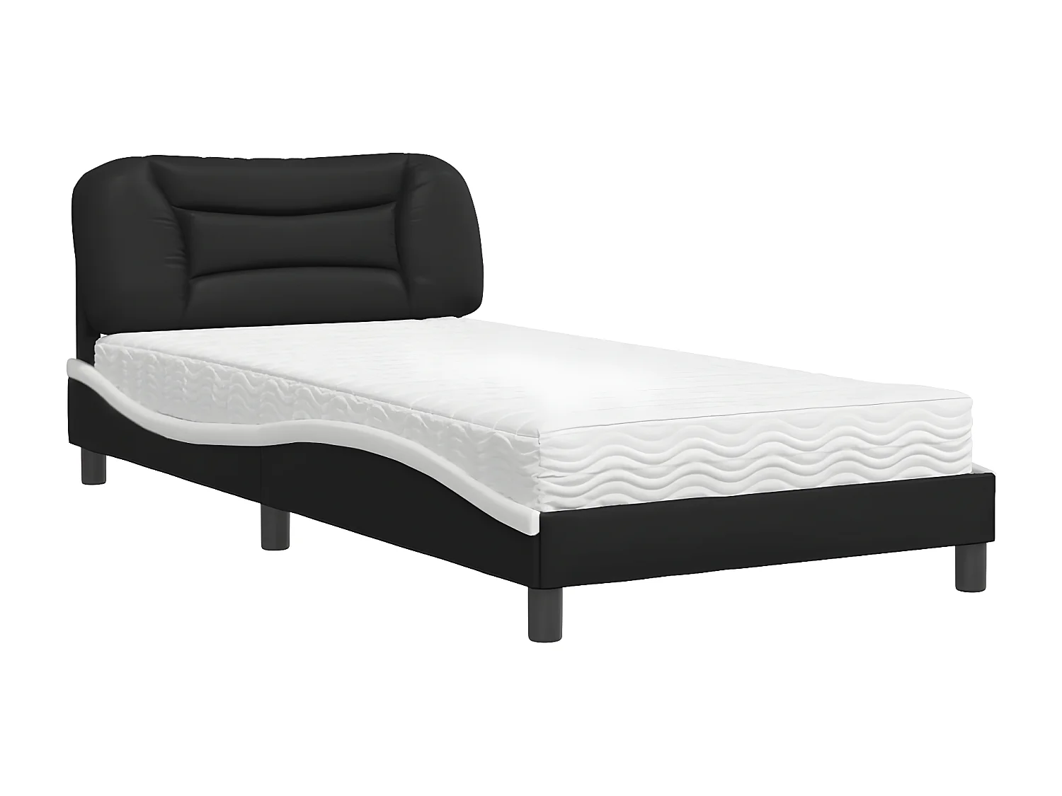 Lit avec matelas noir et blanc 100x200 similicuir