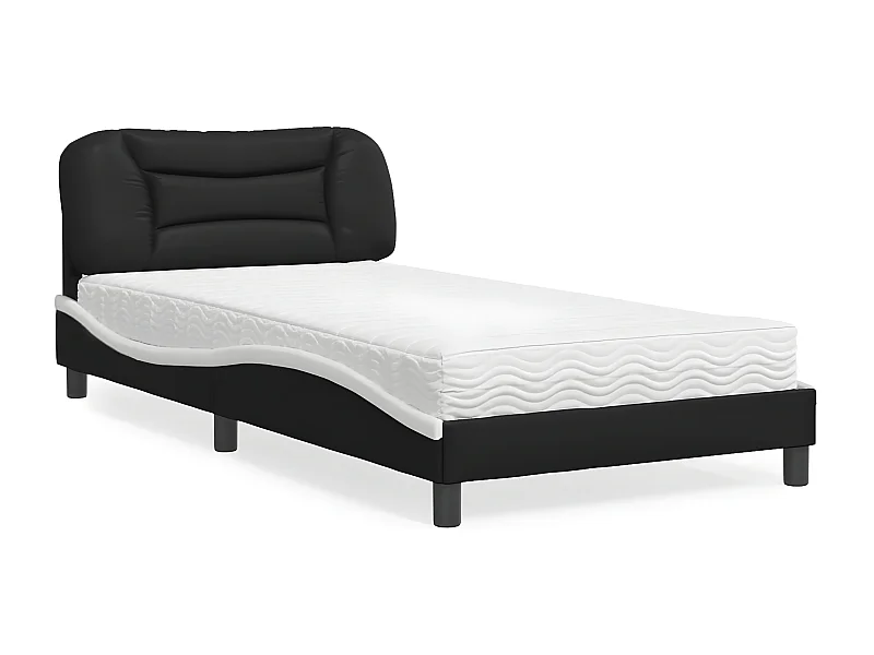Lit avec matelas noir et blanc 100x200 similicuir