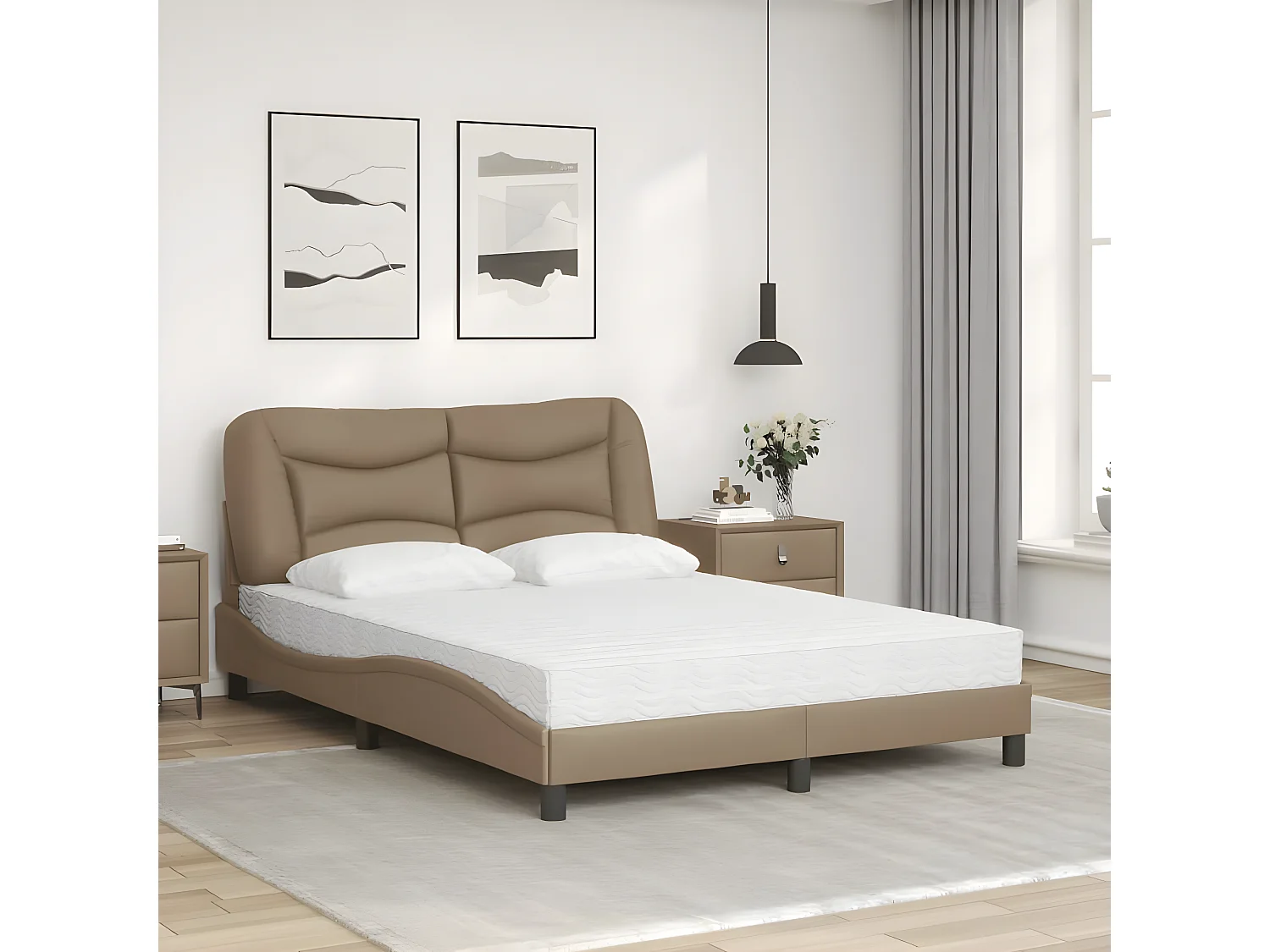 Lit avec matelas cappuccino 120x200 similicuir
