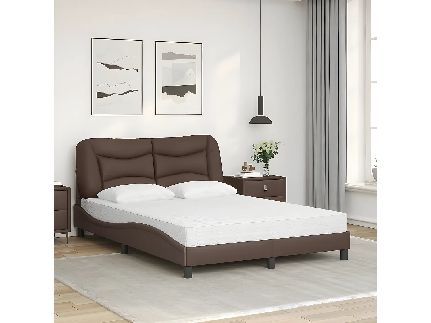 Lit avec matelas marron 140x200 similicuir