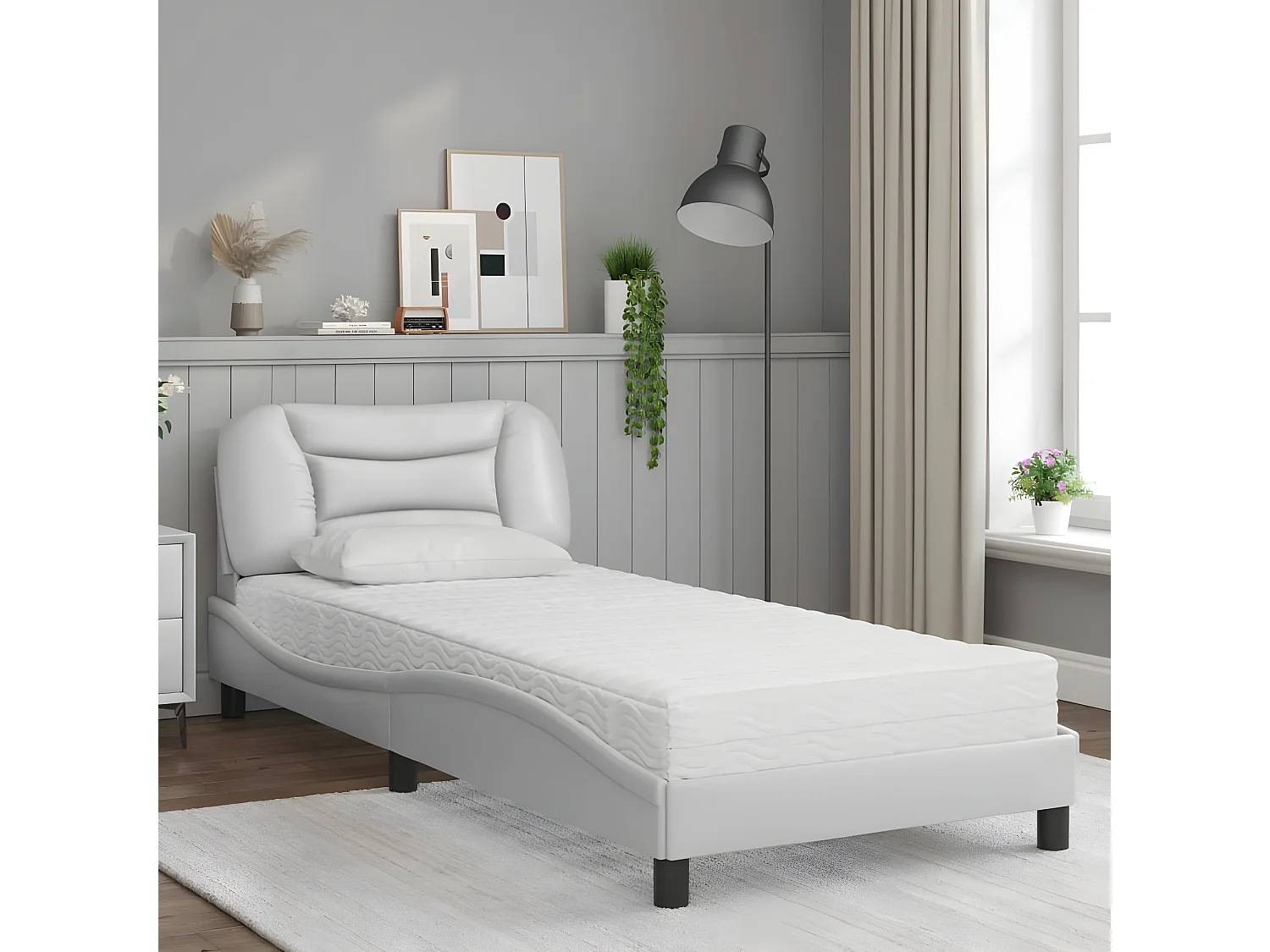 Lit avec matelas blanc 80x200 similicuir