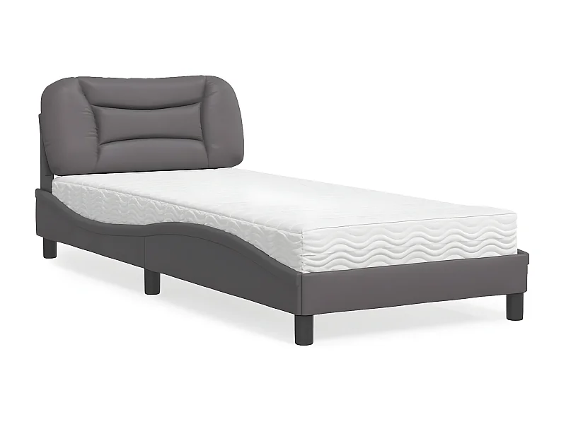 Lit avec matelas gris 80x200 similicuir