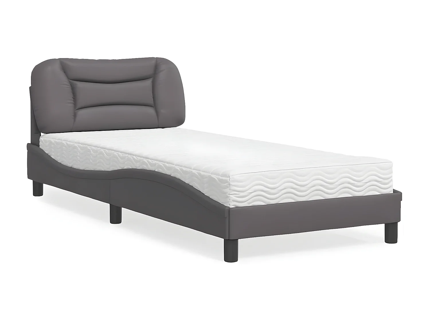 Lit avec matelas gris 80x200 similicuir